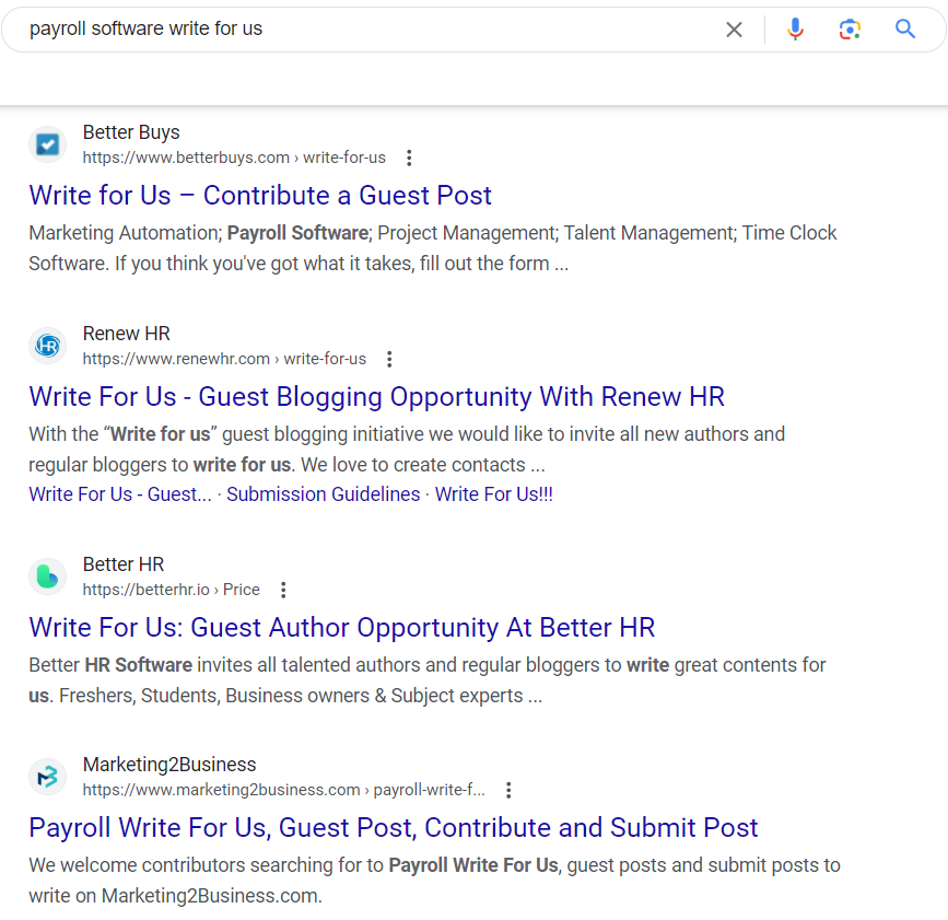 snapshot of searched payroll software write for us on google to find best guest Blogging Opportunities 