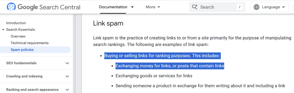 Google Link Spam Policy