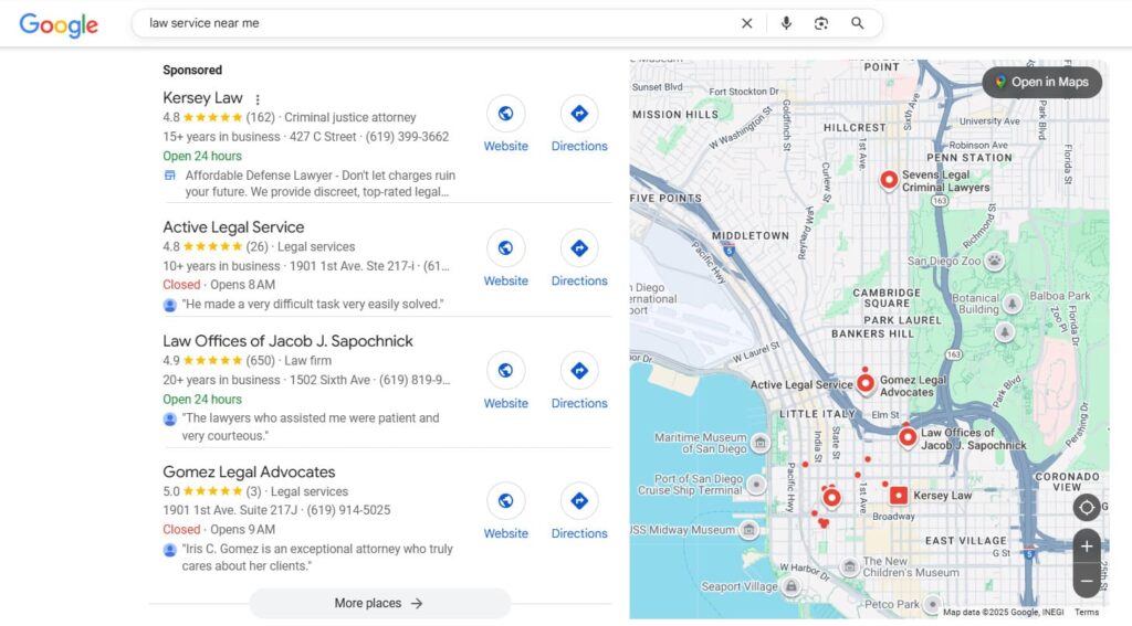 example of Google’s local 3-pack