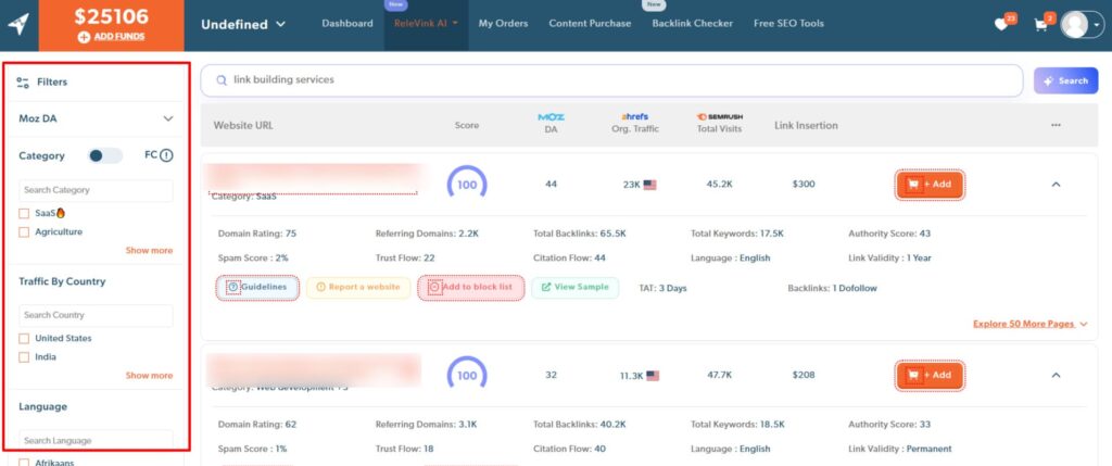 filter option according to metrics you want