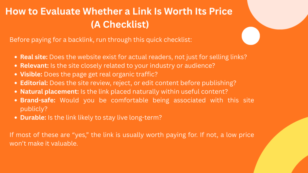 Link Building Pricing Worthiness Checklist