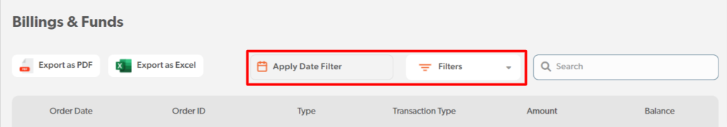Billing and Funds Filters