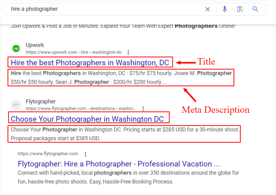 Title and meta photographer SEO 