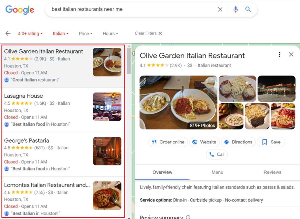 Google My Business for restaurant seo 