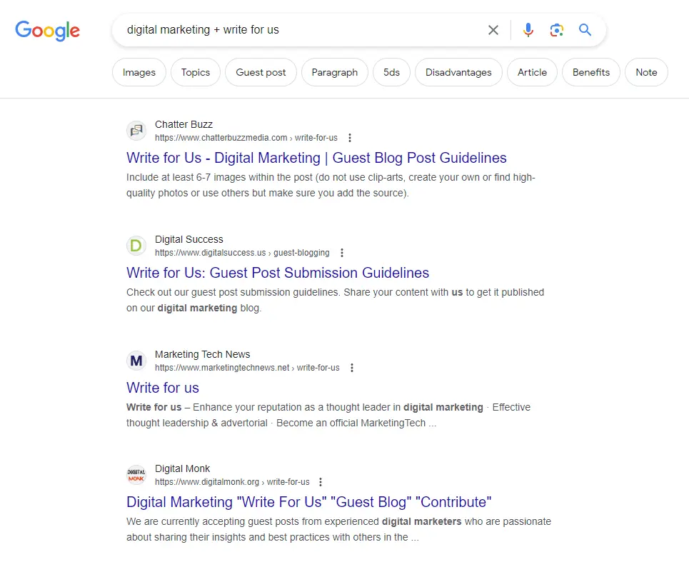 Searching queries on google to find best digital marketing guest posting sites