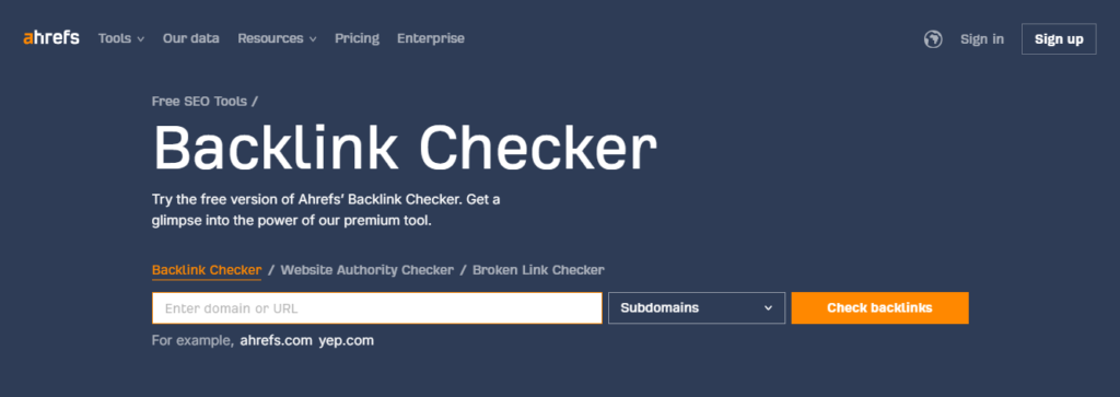 Ahrefs free backlink checker tool snapshot