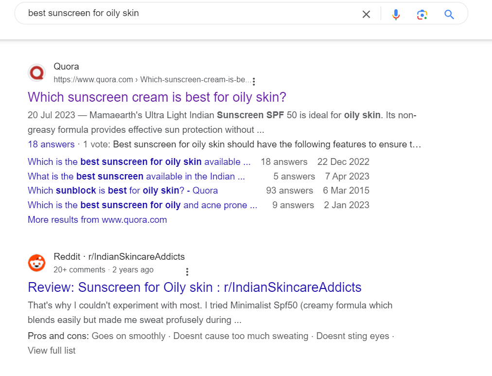Searching on google for best sunscreen for oily skin