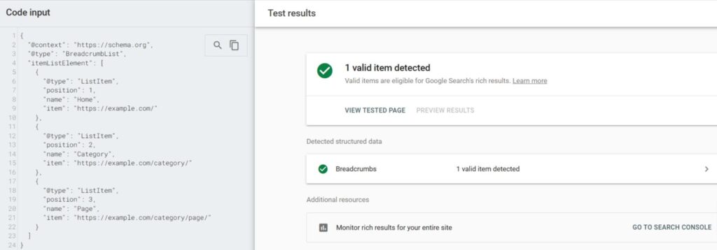 Breadcrumb Schema example