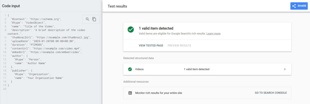 video schema example