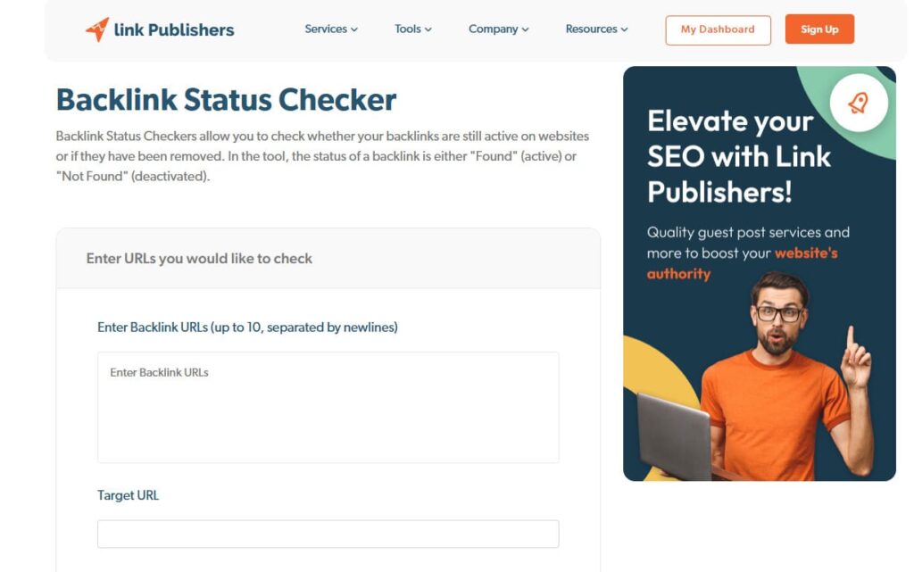 Link Publisher Backlink Status Checker tool