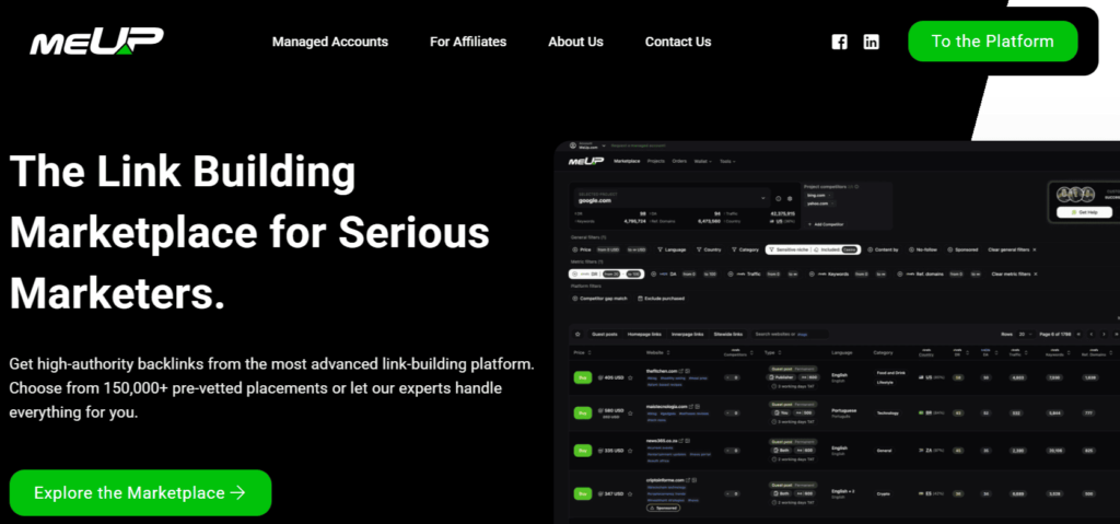MeUp link building platform